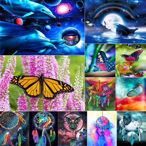 5D DIY Diamond Painting Cross Stitch Kits Butterfly Dolphin Dreamcatcher Embroidery Mosaic Diamond Home Decor Handmade Gift