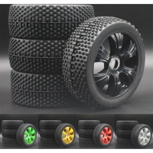 White Black Green Yellow Red RC 1:8 Off Road Car Buggy Rubber Tires & Plastic Wheel Rims HUB HEX 17 mm 82-801