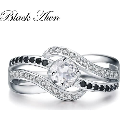 [BLACK AWN] Fine Genuine 925 Sterling Silver Jewelry Trendy Engagement Rings for Women Wedding Ring C047