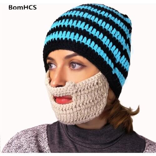 BomHCS 100% Handmade Knitted Hat Unisex Beanie Warmer Wind Guard Mask Beard Cap