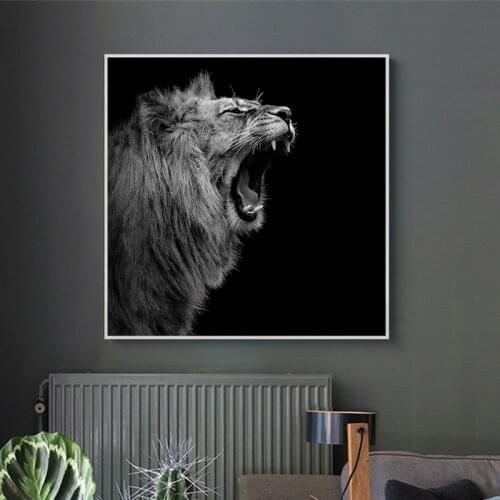 Black and White Lion Roar Canvas Painting Animal Wall Art Posters and Prints Modern Canvas Picture for Living Room Home Decor