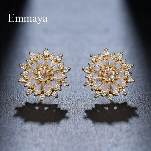 Emmaya Noble Gold Earring Round Flower Appearance WIth Tiny High Quality Zirconia Ingenious Jewelry For Female Cute Ornament