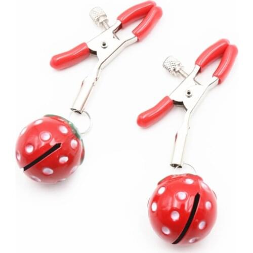 Fetish Nipple Clamps Tit Clips with Lovely Strawberry Bells BDSM Bondage Gear Sex Toys for Women GN200000080-XLY