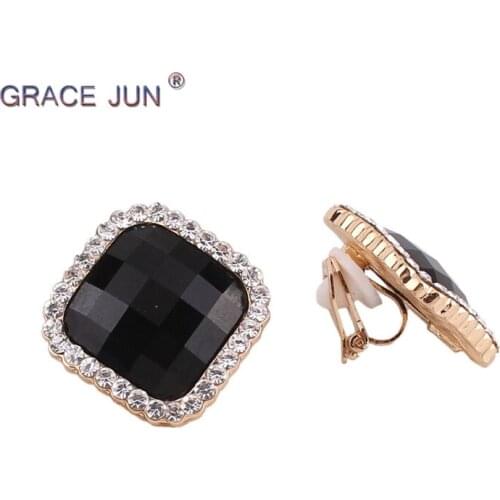 GRACE JUN 2018 New Fashion Big Crystal Rhinestone Clip on Earringa Without Piercing for Women Luxury Pierced Earrings Bijouterie