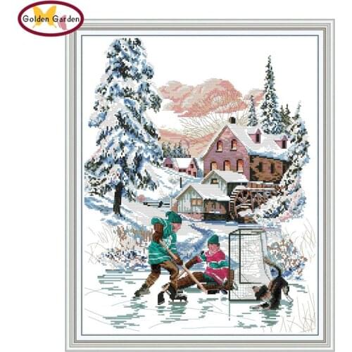 GG Ice Hockey Painting Cross Stitch 11CT Joy Sunday Kit Art Deco Embroidery Needlework Set Portrait Cross Stitch for Home Decor