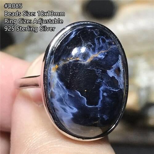 Natural Blue Pietersite Ring Silver Sterling Jewelry For Women Men Healing Oval Beads Namibia Energy Stone Adjustable Ring AAAAA