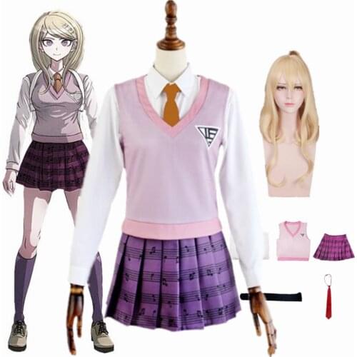 Anime Danganronpa Kaede Akamatsu Dress Uniforms Set Cosplay Costumes With Wig