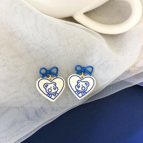 Beautiful love bowknot cute cartoon bear heart earrings for women