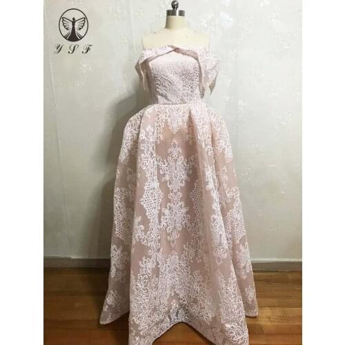 New Arrival Off the Shoulder Short Sleeve Bling Bling Ankle Length Lace Prom Dresses 2019