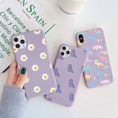 Cute Flower Dinosaur Phone Case For iPhone 7 7Plus XR XS Max 6 S 6s 8 Plus 5 5S SE 2020 X 12 Mini 11 Pro Max Silicone Back Cover