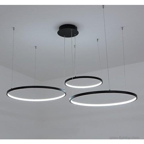 Minimalist Modern Led Pendant Lights Black Circle Line Strip Pendant Lamp Living Room Dining Room Kitchen Hanging Light Fixtures