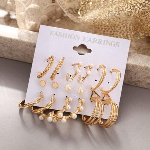 Fashion Gold C Shape Pearl Drop Earrings Set for Women Trendy Party Wedding Circle Earrings Jewelry Gifts