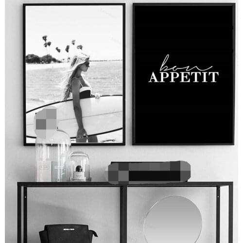 Poster Fashion Surf Woman Letter Nordic Wall Pop Art Canvas Painting Black White Vogue Picture Prints Living Room For Home Decor