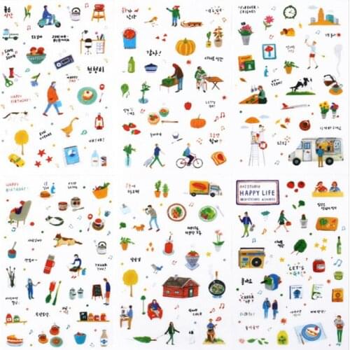 Cartoon Transparent Stationery Stickers PVC Cute Diary Booklet Decoration Scrap Book Korea Happy Life Everyday Planner Sticker