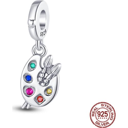 2021 New 925 Sterling Silver Artists Palette Dangle Charm Pendant fit Original Beads Bracelet Necklace S925 Silver Jewelry Gift
