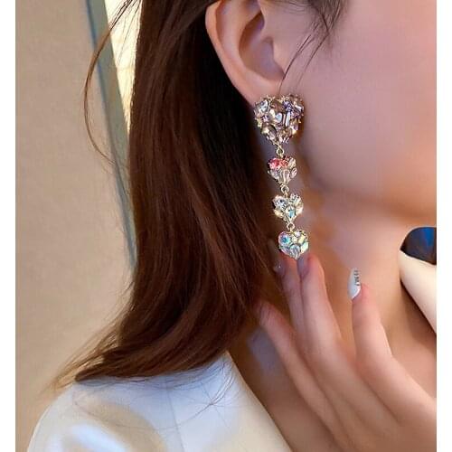 OLIRAFT 2021 Trend Shiny Sweet Purple Pink Crystal Love Heart Charm Drop Earrings For Women Luxury Holiday Party Jewelry Gifts