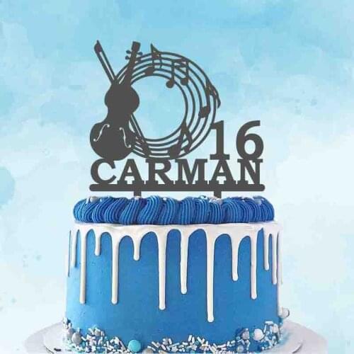 Personalized Musical Cake Topper Custom Name Age Musical Violin For Musician Birthday Party Cake Decoration Topper