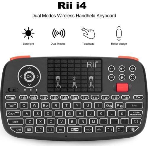 Rii i4 Mini Spanish Keyboard 2.4G Bluetooth Dual Modes Handheld Fingerboard Backlit Mouse Touchpad Remote Control for TV Box