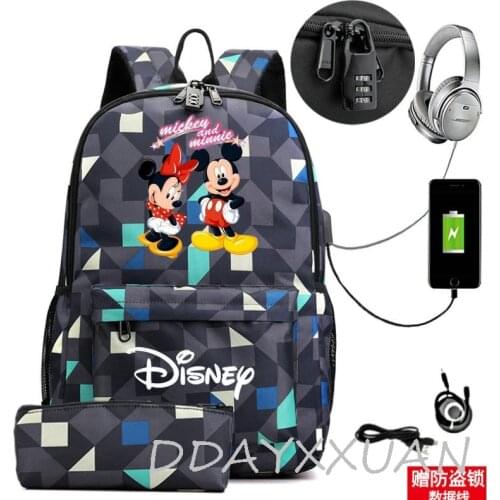 Disney Mickey Mouse Laptop Backpacks Multifunctional Canvas School Bags Unisex Waterproof Backpacks For School Work Travel