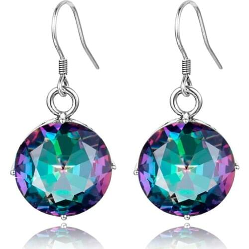 Szjinao 100% 925 Sterling Silver Earring With Rainbow Mystic Topaz Drop Earrings Women Jewelry Earrings with CZ Stone Earrings