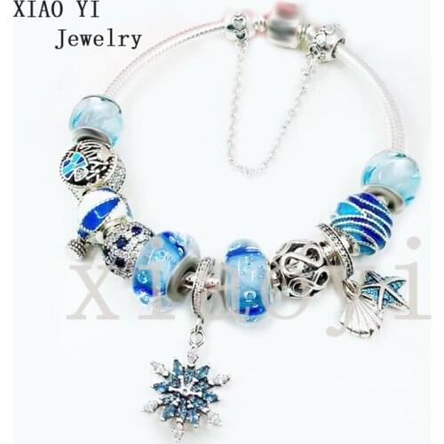 XIAOYI 2020 new S925 100% Blue Sea World Shell starfish Coral Snow Balloon glaze gentle fashion DIY accessories bracelet female