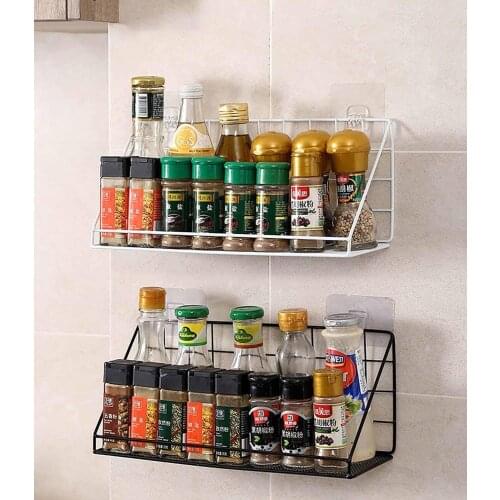 Iron Wall Mounted Storage Shelf Spices Rack Seasoning Bottles Holder Kitchen Organizer Bathroom Storage Shelves Wall Decoration