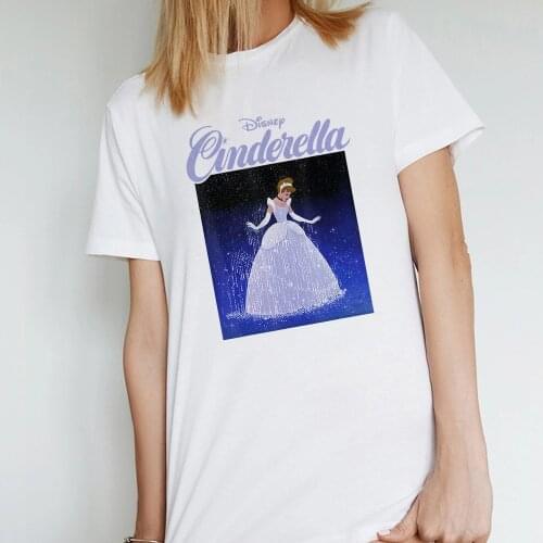 Women Short Sleeve T Shirts Disney Princess Cinderella Graphic Girls T-shirt Harajuku Tshirt Female Tees Tops Hipster