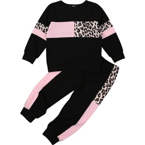 1-6Y Autumn Winter Newborn Kids Girls Leopard Print Sweatshirts Tops Pants Sports Clothes Tracksuits Childrens Clothing Sets