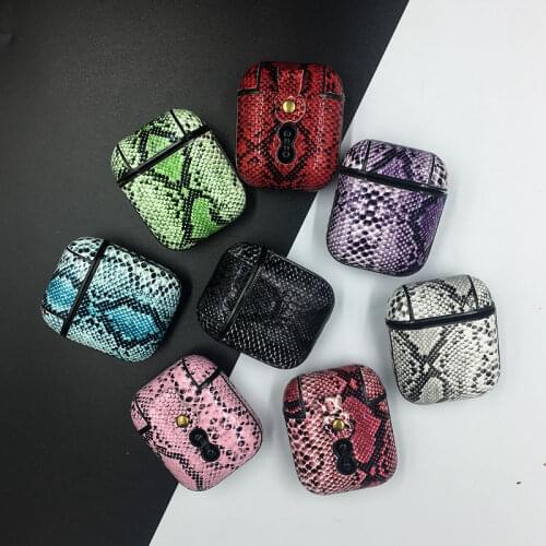 Snake Skin PU Leather Earphone Case For Apple AirPods Bluetooth Wireless Cover For Air Pods 1&2 Shockproof Protective Case Capa