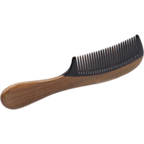 1PC Vintage High Qualtiy Natural Green Sandalwood Ox Horn Wood Anti Static Hair Beard Comb Care Handle