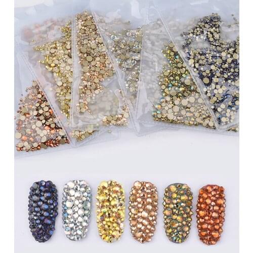 1440Pcs/pack Flatback Crystal Nail Rhinestones Multi Size Diamonds 3d Glass Stone Gems Charm Nail Art Decorations 6 Colors