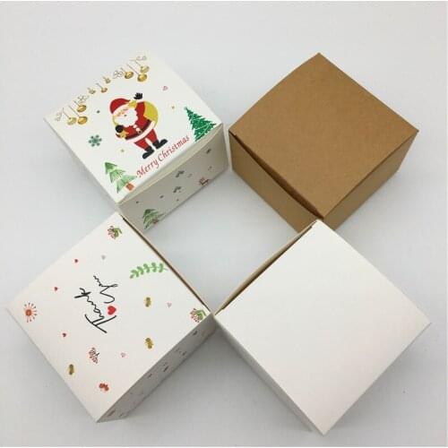 20pcs Square Merry Christmas Paper Packaging Box Santa Claus Favor Gift Box Happy New Year Chocolate Candy Box Party Supplies