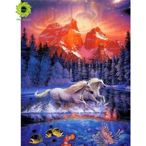 Old Street Home Diamond painting White Horse Full Square/Round Drill Wall Decor Animals Resin Embroidery Craft Cross stitch
