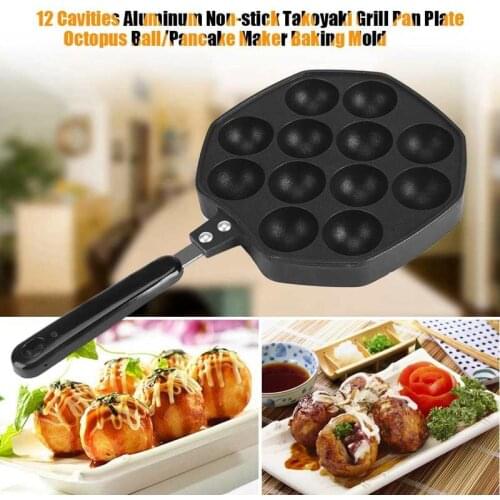 12 Cavities Aluminum Non-stick Takoyaki Grill Pan Plate Octopus Ball/Pancake Maker Baking Mold Kitchen Tools