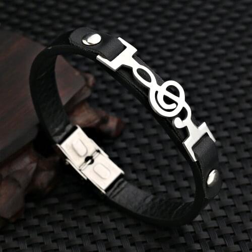 KaiMin Fashion Unique Punk Stainless Steel Musical Notes Bracelets Mens Leather Women Rope Bangle Friendship Gifts wholesale
