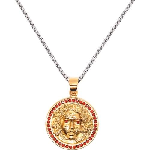 316L Stainless Steel Cool Punk Gothic Big Red Stone Medusa Pendant Chain