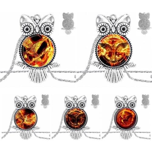 EJ Glaze Hunger Games For Women Men Party Fashion Glass Cabochon Pendant Necklace Women Choker Owl Necklace