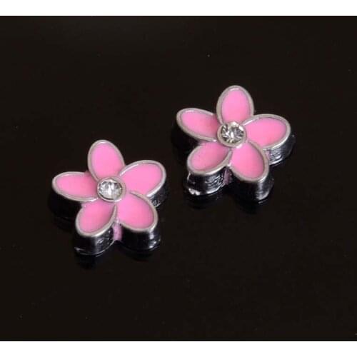 Enamel Flower Floating Charm For Floating Charm Lockets Crystal Pink Flower Floating Charm