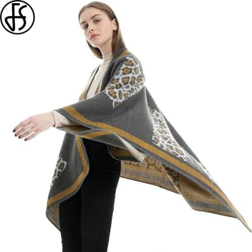 FS 2019 Echarpe Foulard Femme Leopard Cape Ponchos For Adults Women Winter Cashmere Scarf Elegant Warm Pashmina Long Shawl