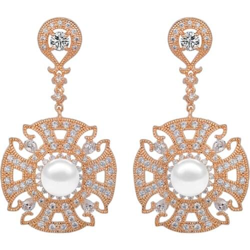 HOT Flower Earrings 2 Colors Imitation Pearl CZ Rhinestone Stud Earrings GLE5602