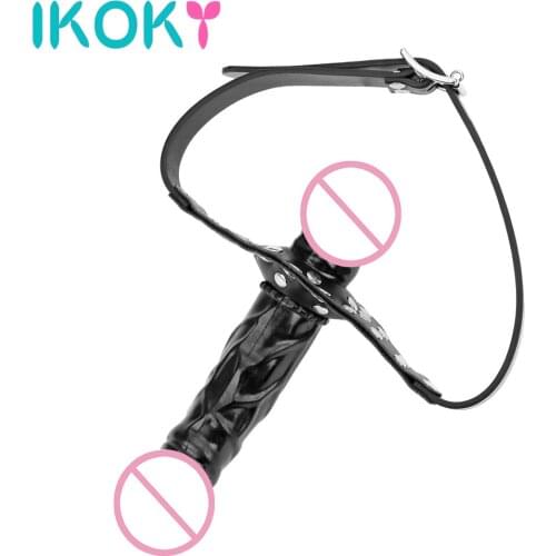 IKOKY Penis Open Mouth Gag Realistic Penis SM Bandage Strap on Double Dildo Oral Fixation Sex Toys for Couples Sex Products