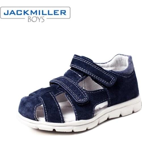 Jackmiller kids sandals boys leather closed-toe toddler casual flat beach shoes children sandals summer gray navy size 24-29