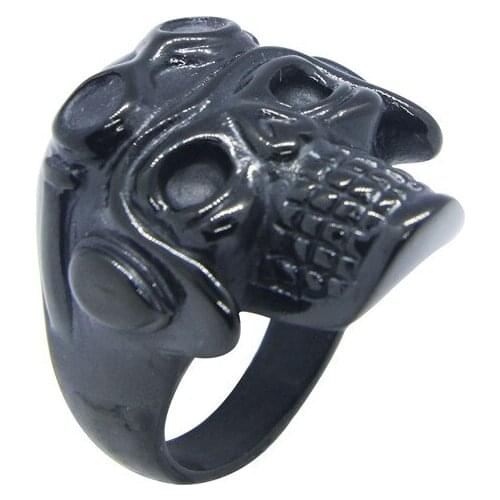 Cool Pilot Skull Ring 316L Stainless Steel Women Mens Black Skull Ring