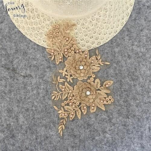 Applique Lace Fabric Rhinestone Decors DIY Lace Collar Crafts Applications for Clothes Embroidery Neckline Clothing Accessoires
