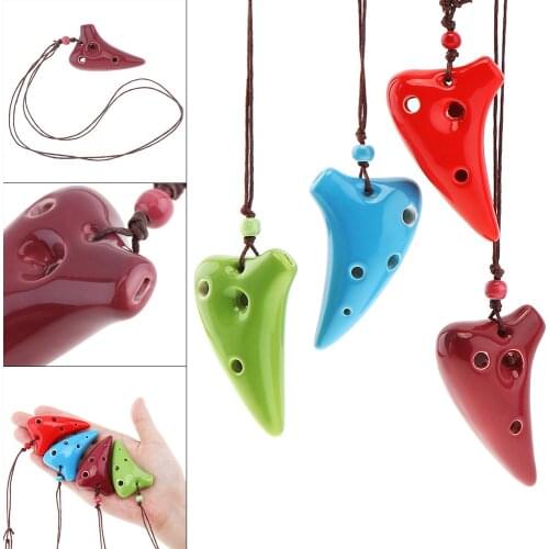 Mini Portable 6 Holes Alto ToneC Necklace Ocarina Ceramic Black Pottery Flute Instrument with Hang Rope 4 Colors Optional