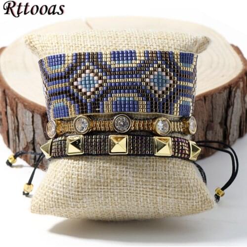 Rttooas Fashion Geometry Charm Bracelets Set For Women Miyuki Beaded Rivet Bracelet Pulseras Mujer Mode 2020 Dropshipping