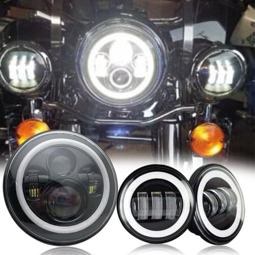 Motorcycle 7 inch Moto LED Headlight with 4-1/2" 4.5inch LED Auxiliary Fog Passing Light Lamp for H arley Touring Electra Glide