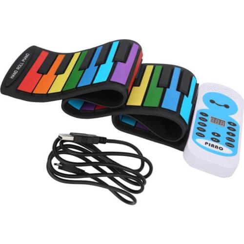 Colorful Soft Keyboard Piano 49-Key Rainbow Roll Up Piano Silicone Soft Keyboard Electronic Organ Flexible Electronic Piano