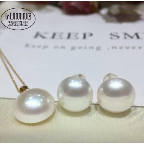 Nature AA white sounth sea pearl coin MABE pearl 18k pendant/EARRINGS 13-14mm wholesale beads FPPJ