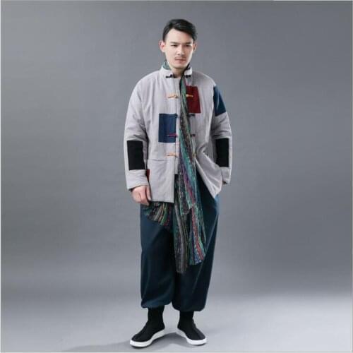 2021 New Design Winter Collection Jacket Unique Stylish male Cotton Coat Ethnic mens Quilted Jackets Chinese Warm hanfu Top